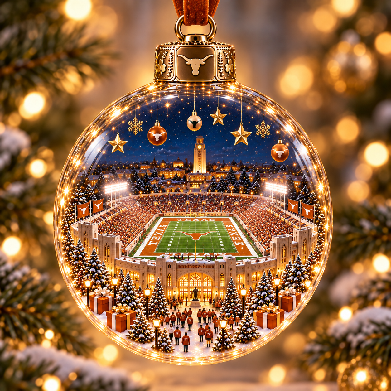 🏈 Game Day Glow – Light-Up Football Stadium Christmas Ornament-HandPrint