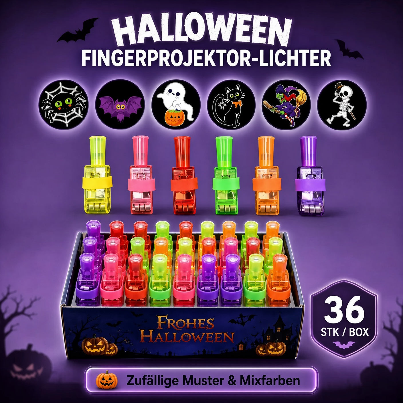 👻🎃 Halloween-Fingerprojektorringe – LED-Partymitgebsel für Kinder-HandPrint