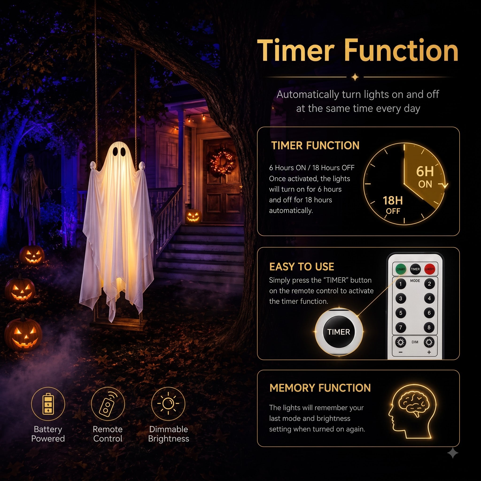 The Midnight Guest – 5FT Light-Up Swinging Ghost-HandPrint