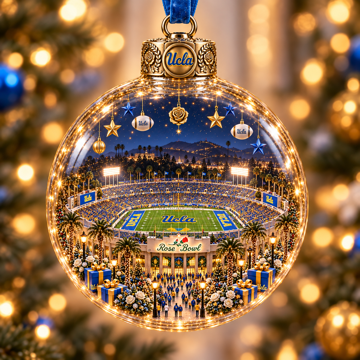 🏈 Game Day Glow – Light-Up Football Stadium Christmas Ornament-HandPrint
