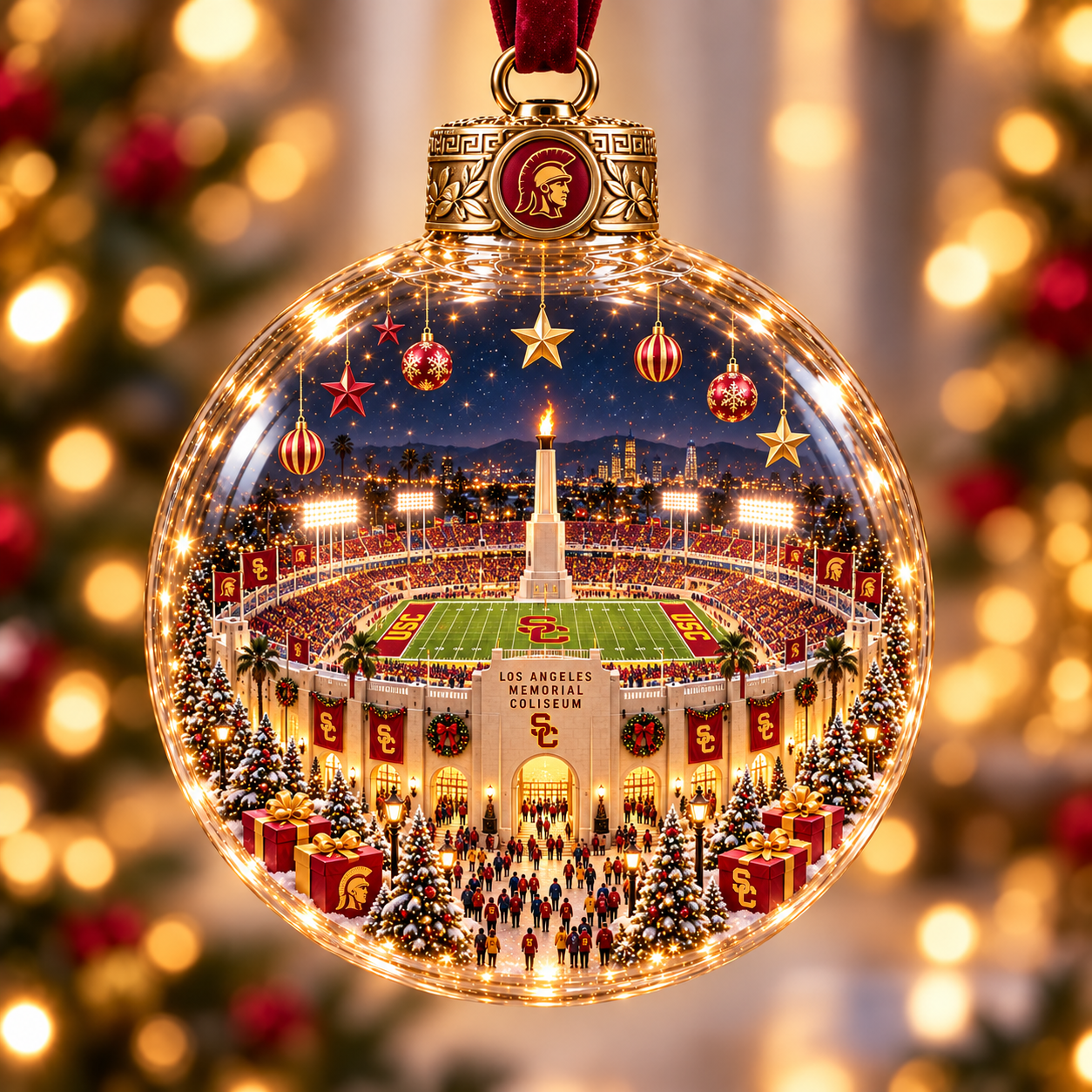 🏈 Game Day Glow – Light-Up Football Stadium Christmas Ornament-HandPrint