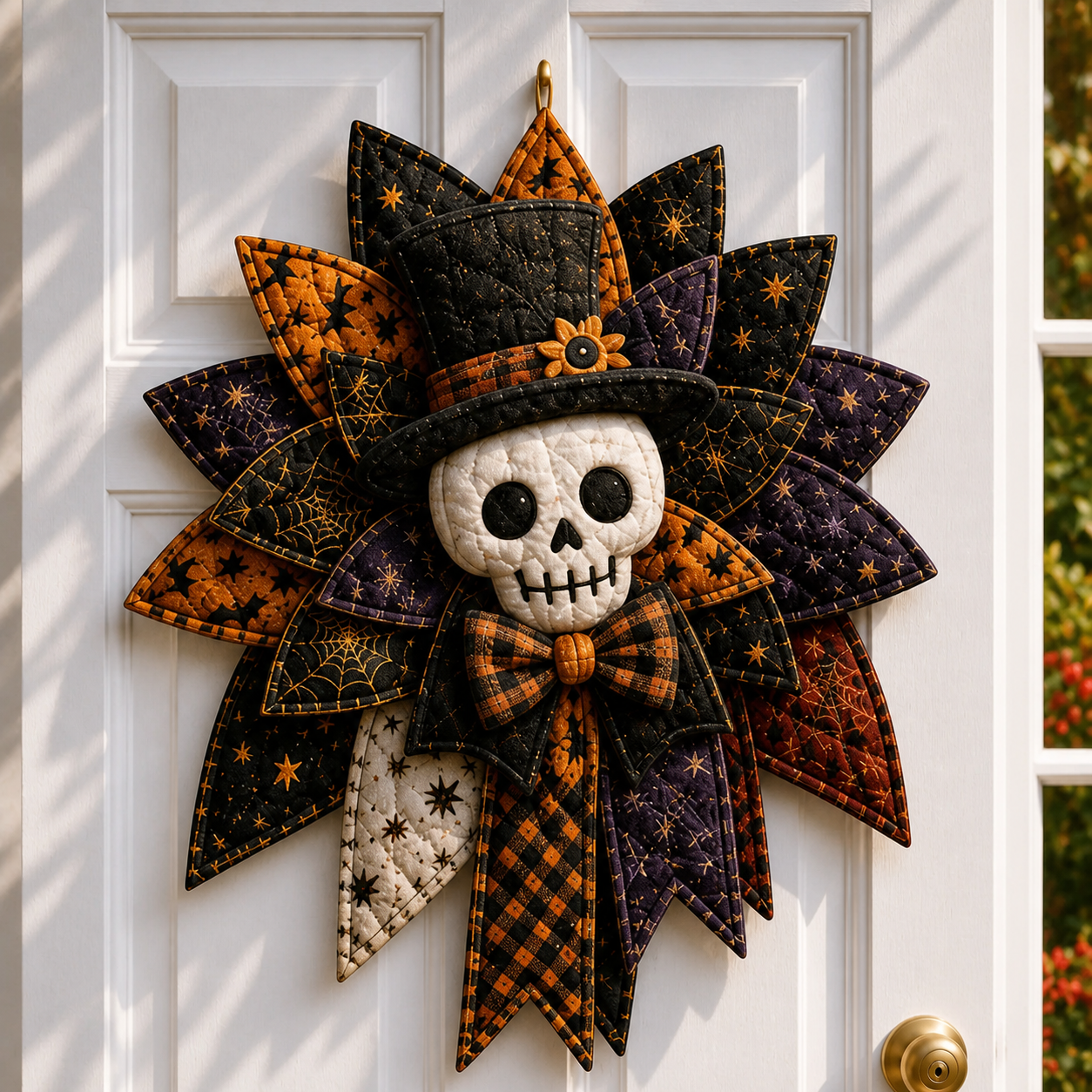 ⏳ Last Day 49% OFF – 🎃 Halloween Quilted Door Wreath | Pumpkin, Ghost, Black Cat, Bat & Witch Gnome Hanging Decoration for Front Door & Fall Home Décor 👻-HandPrint