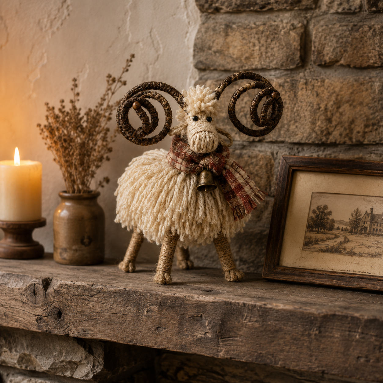 Vintage Primitive Farmhouse Ram Figurine-HandPrint