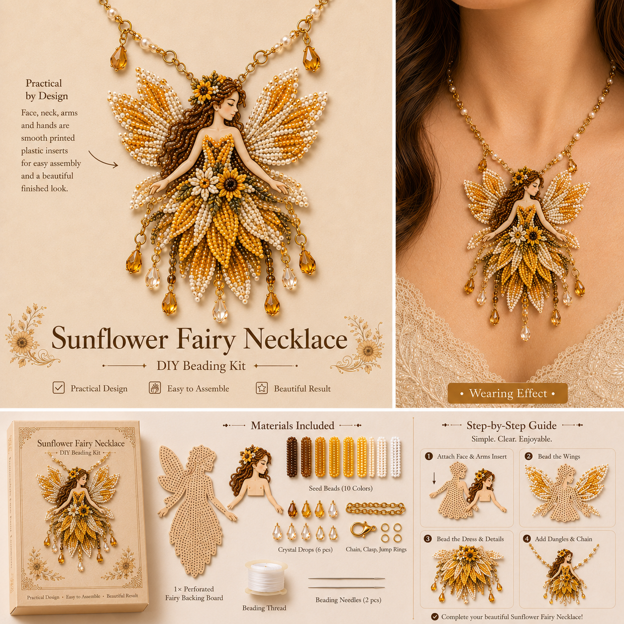 DIY Fairy Necklace Beading Kit, Seed Bead Jewelry Making Craft-HandPrint