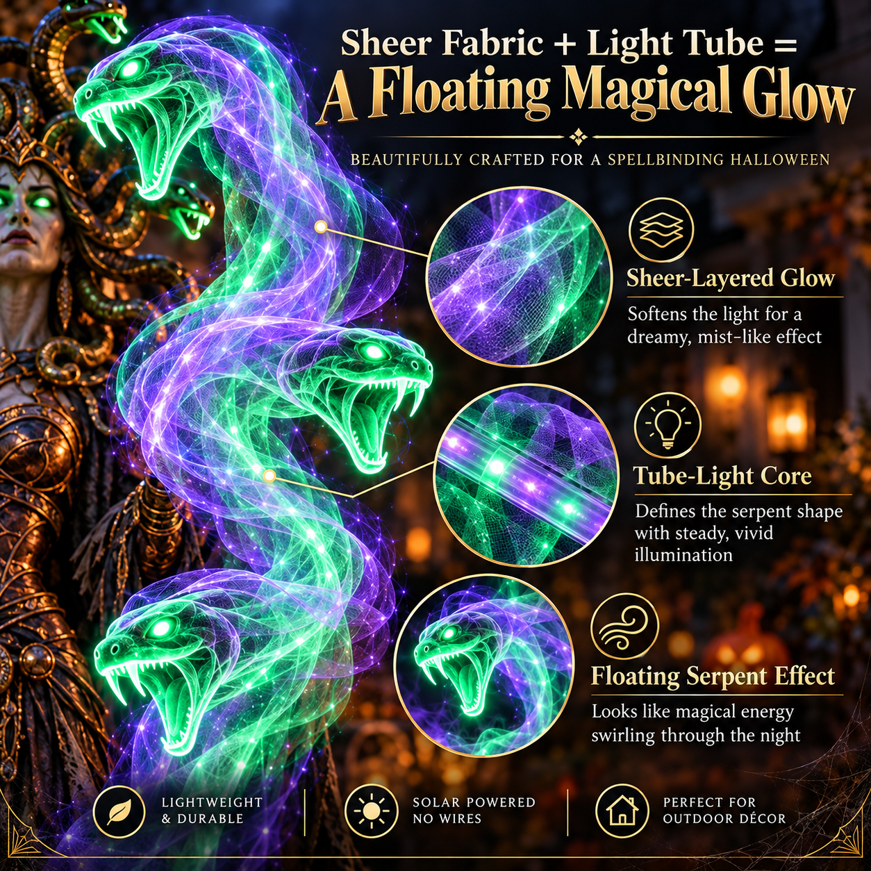 🐍💚 Serpent Queen Lighted Halloween Yard Decor – A Spellbinding Outdoor Showpiece-HandPrint