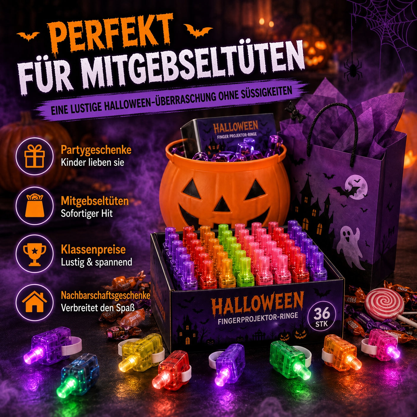 👻🎃 Halloween-Fingerprojektorringe – LED-Partymitgebsel für Kinder-HandPrint