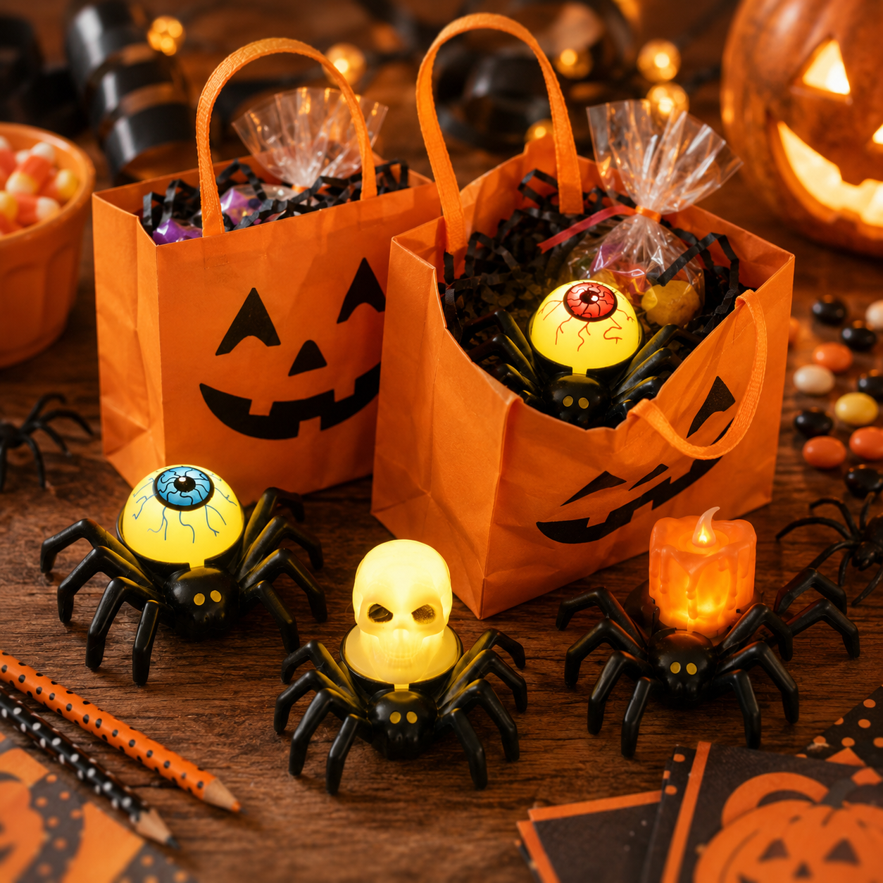 4-Pack Light-Up Spider Halloween Bracelets & Table Decor Set-HandPrint