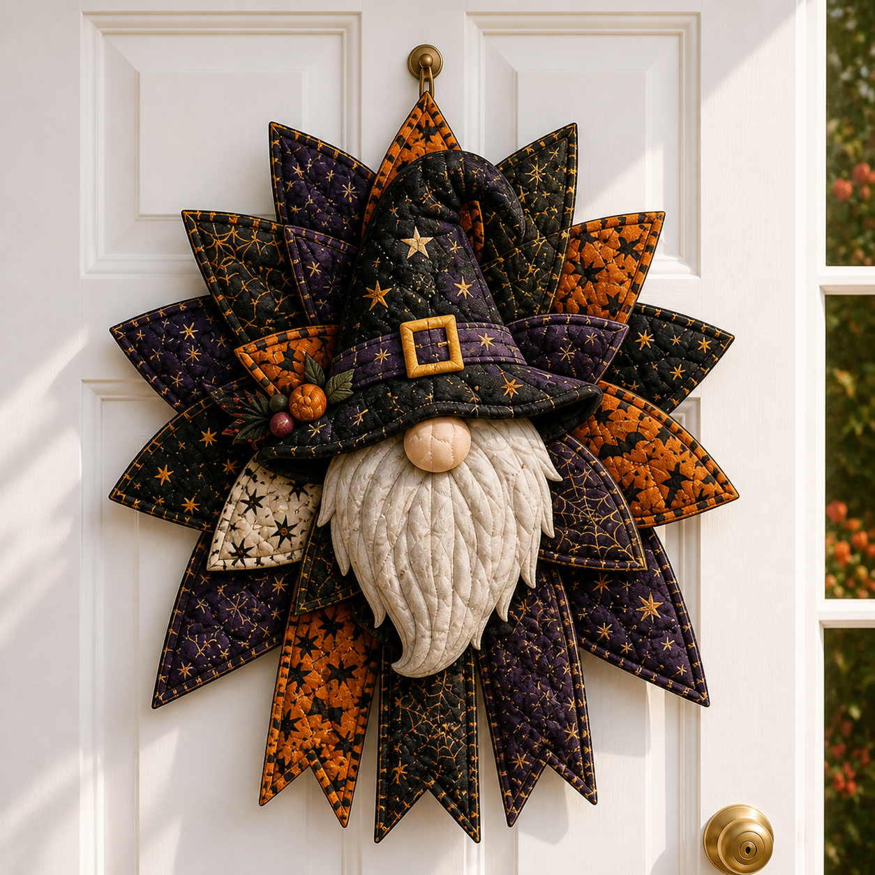 ⏳ Last Day 49% OFF – 🎃 Halloween Quilted Door Wreath | Pumpkin, Ghost, Black Cat, Bat & Witch Gnome Hanging Decoration for Front Door & Fall Home Décor 👻-HandPrint