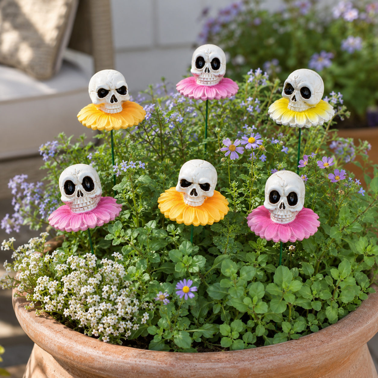 3pcs/Lot Gothic Dark Skull And Flower Figurine-HandPrint