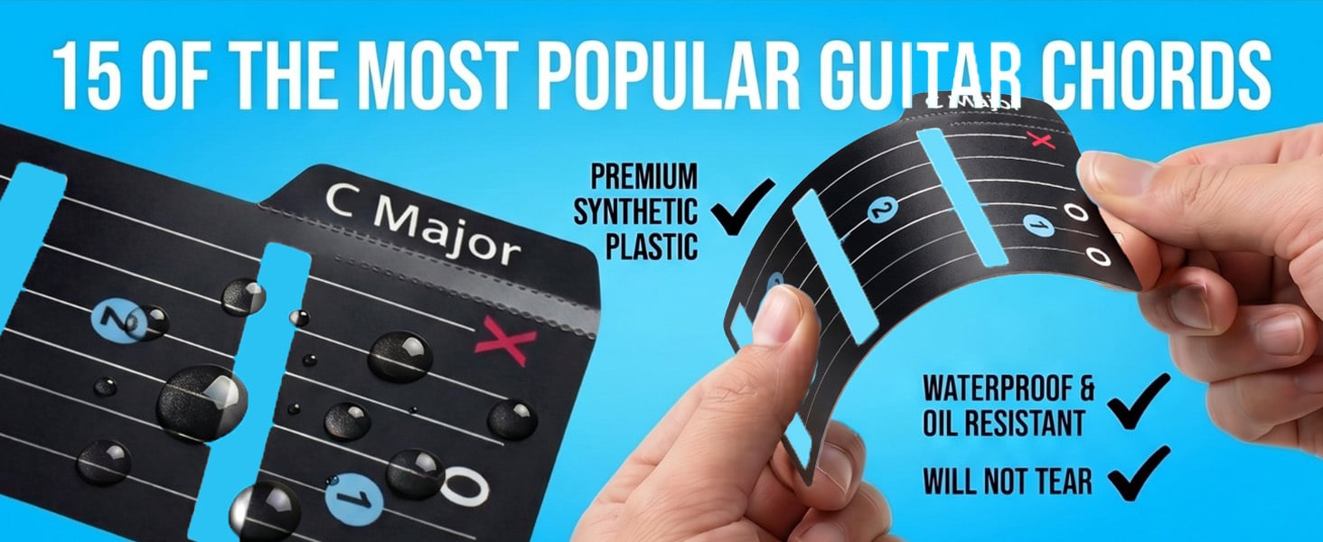 Guitar Chord Cards for Beginners (15-Pack) | Learn Chords Fast | Guitar Gift for New Players-HandPrint