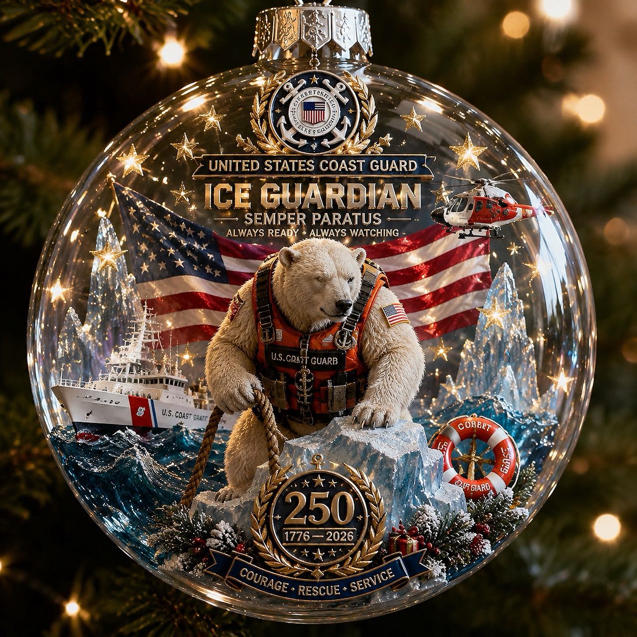 🎄 LAST DAY 75% OFF 🇺🇸 America 250th Military Legacy Light-Up Christmas Ball-HandPrint