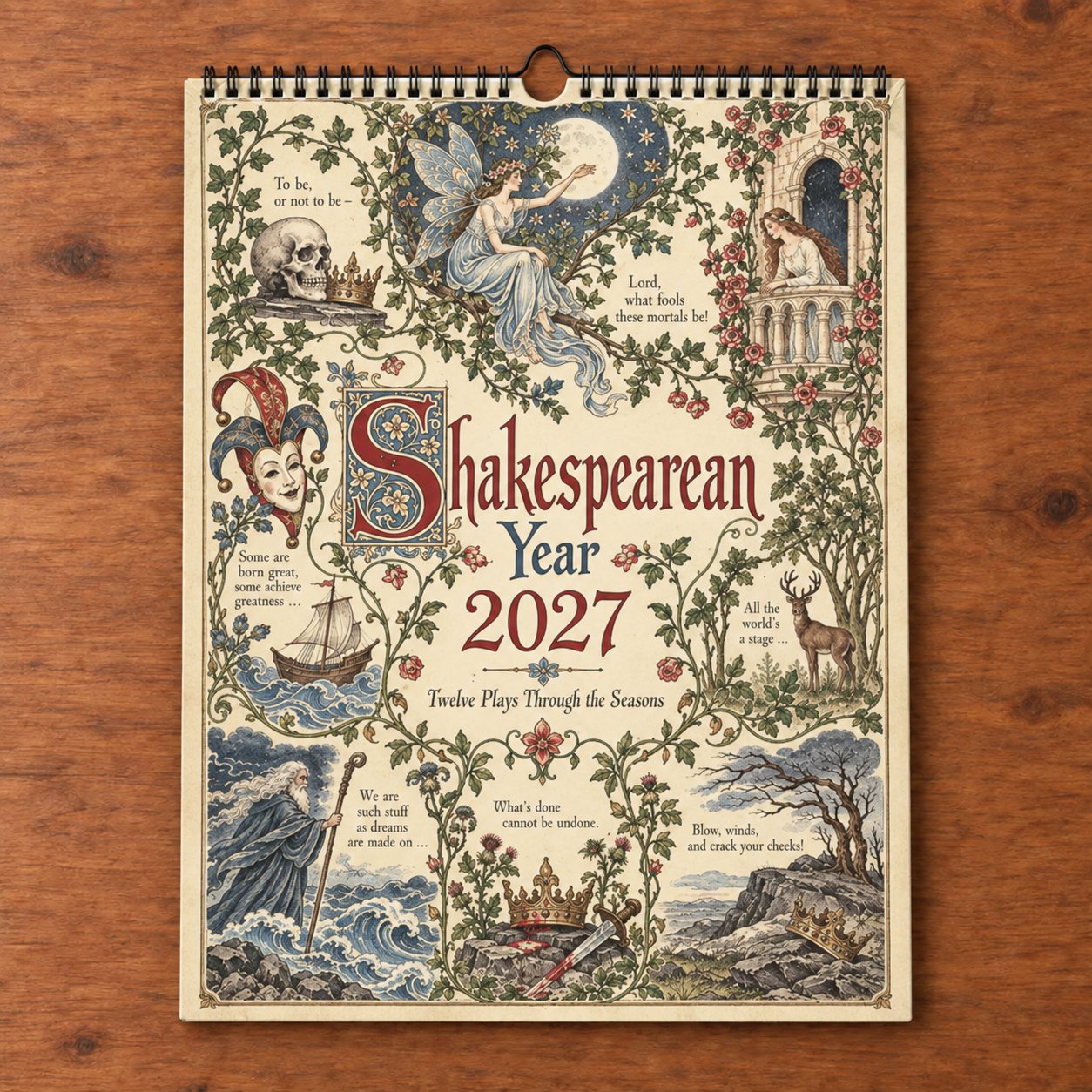A Shakespearean Year 2027 – 12 Plays Through the Seasons | Vintage Illustrated Wall Calendar-HandPrint