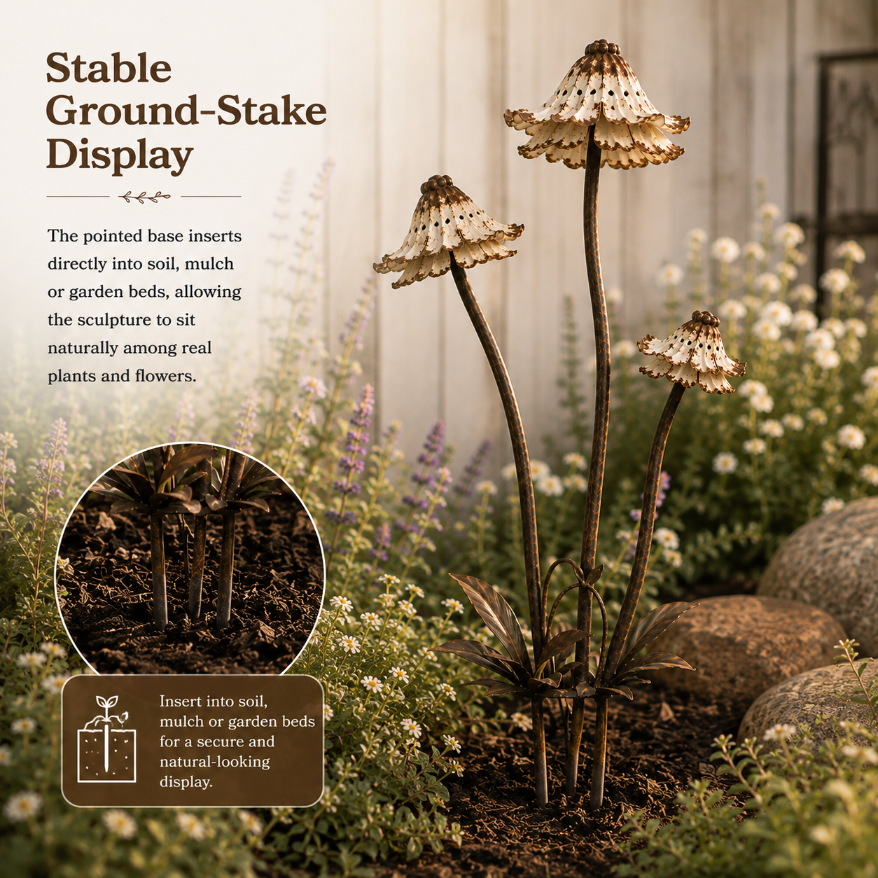 Vintage Distressed Metal Flower Garden Stake-HandPrint