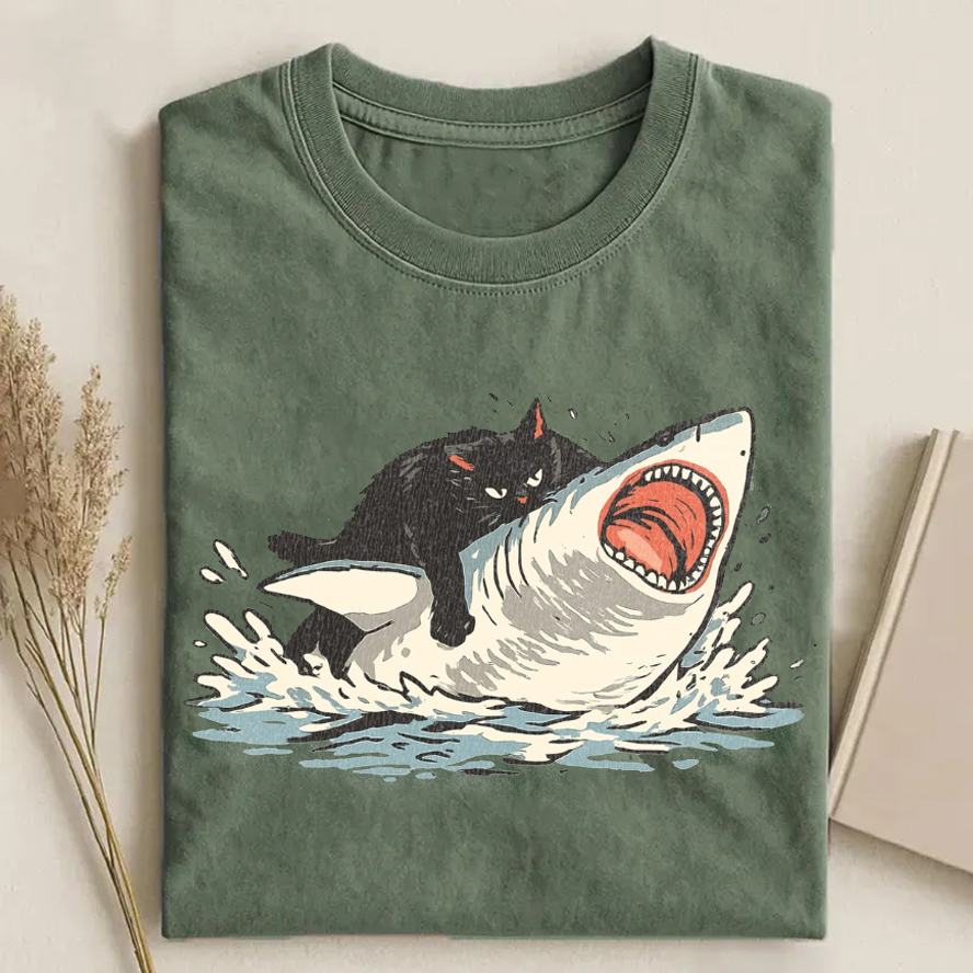 Fat Cat Vs Shark T-shirt-NaturexCraft