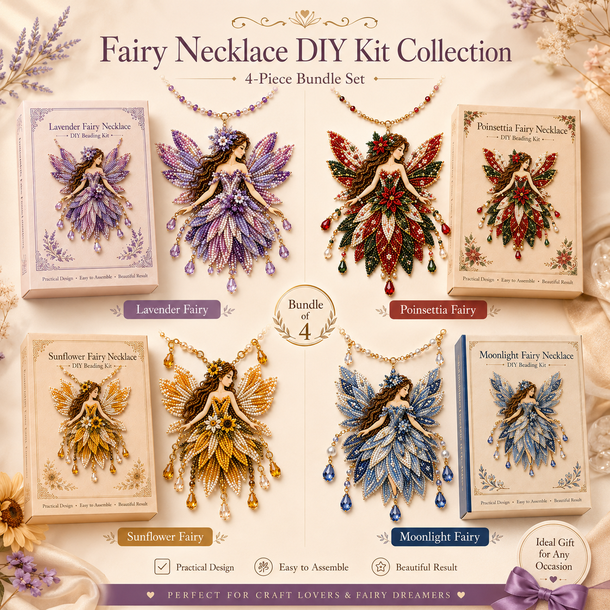 DIY Fairy Necklace Beading Kit, Seed Bead Jewelry Making Craft-HandPrint