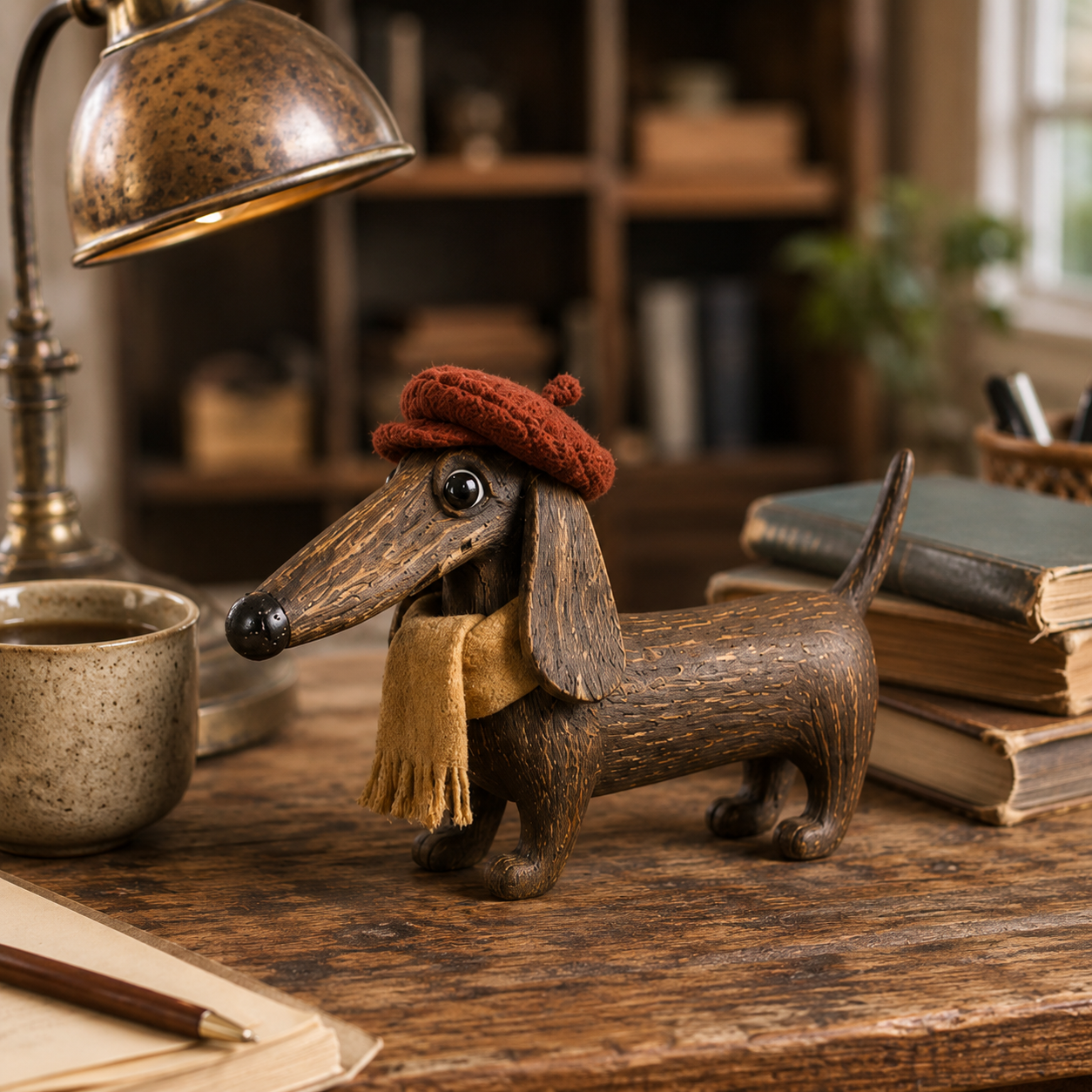 Rustic Gentleman Dachshund Wooden Figurine-HandPrint