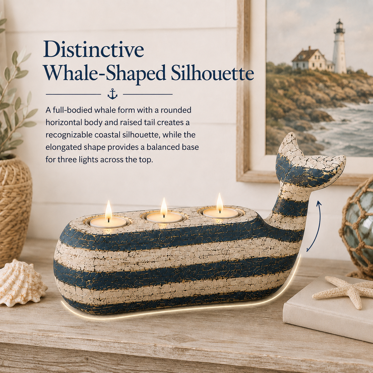 Vintage Coastal Whale Remote-Control LED Tealight Holder-HandPrint