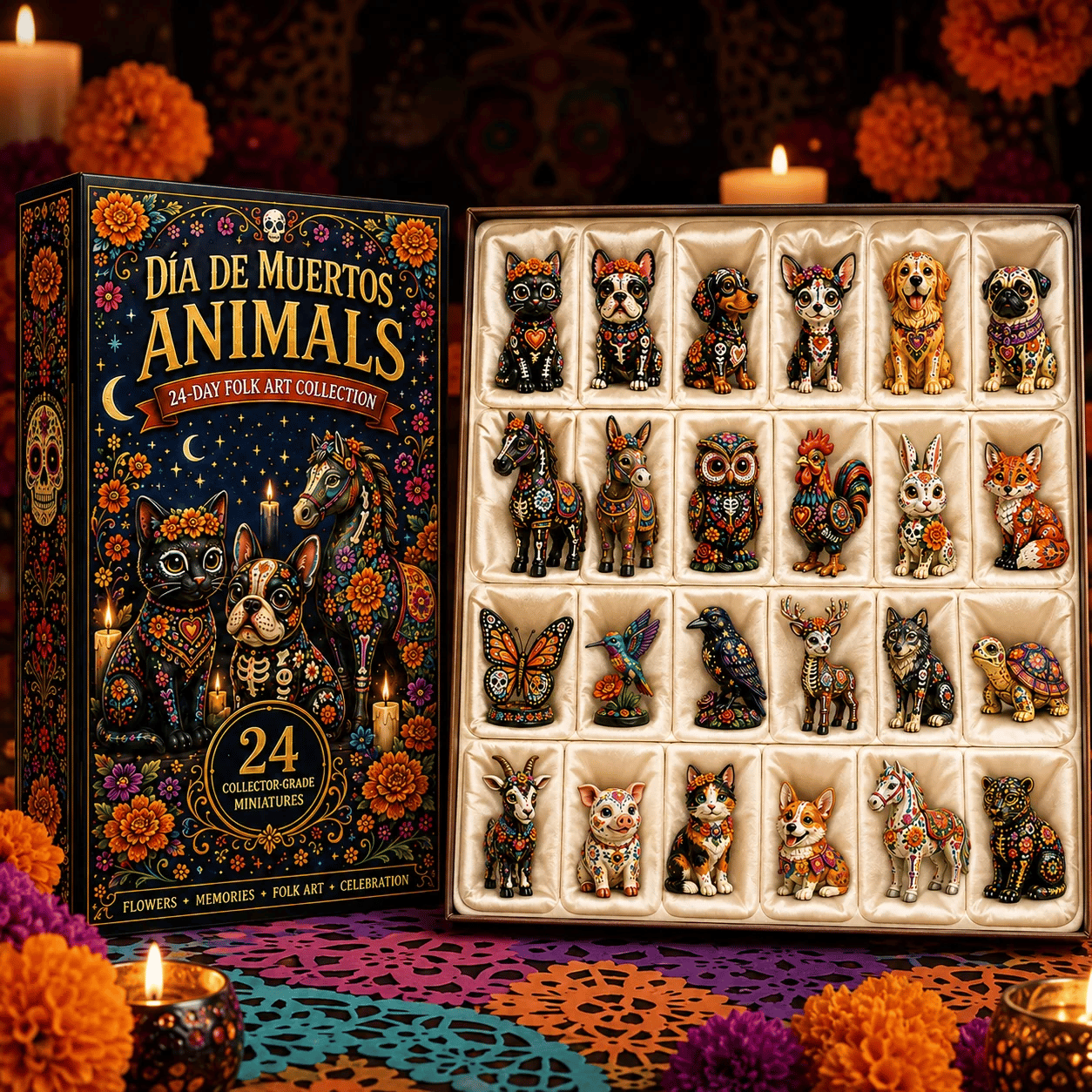 Día de Muertos Animals Advent Calendar 2026 – 24‐Day Folk Art Animal Figurine Collection | 24 Unique Collector‐Grade Miniatures-HandPrint
