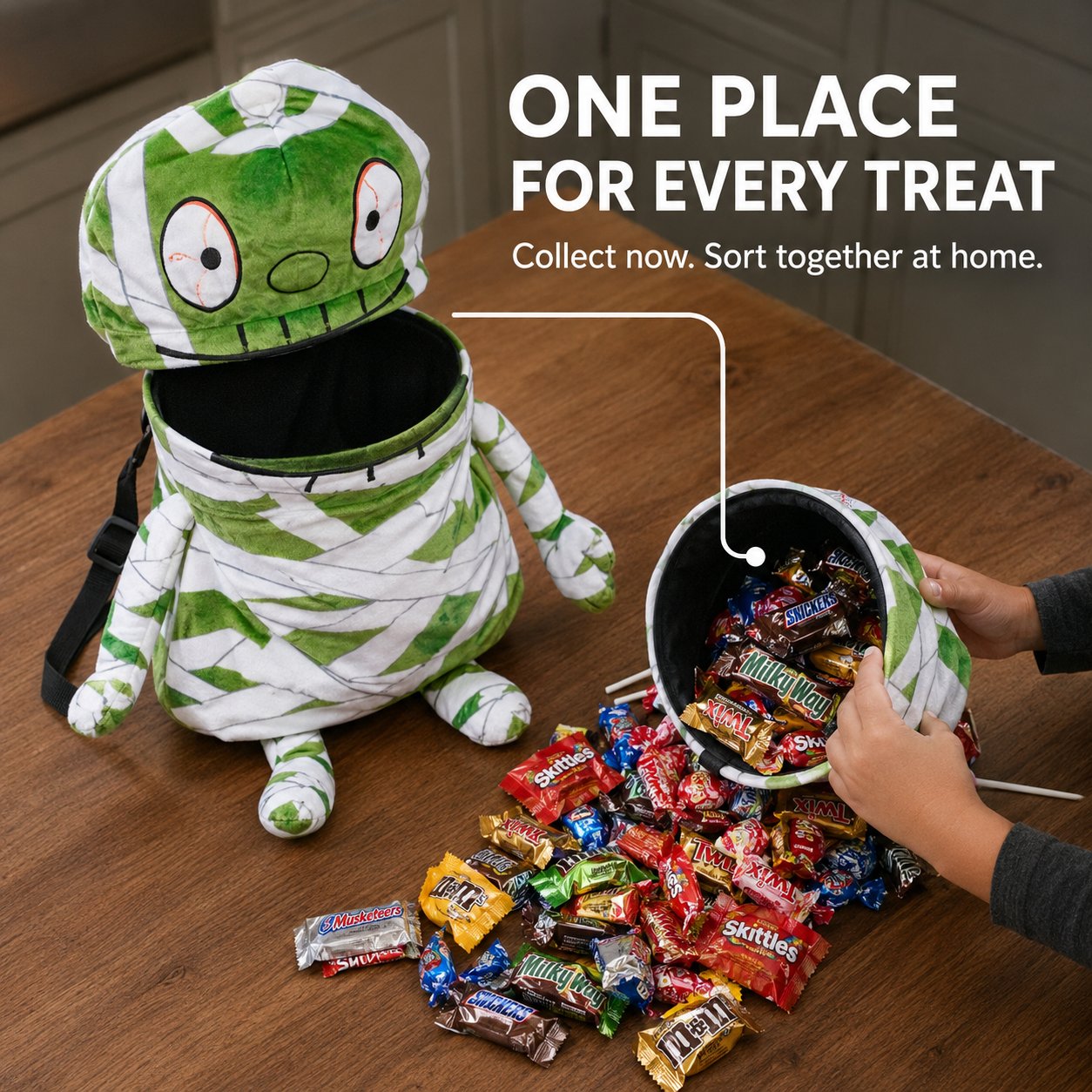 🧟🍬Hands-Free Musical Animated Mummy Children's Halloween Trick orTreat Bag with Wide-Open Mouth-HandPrint