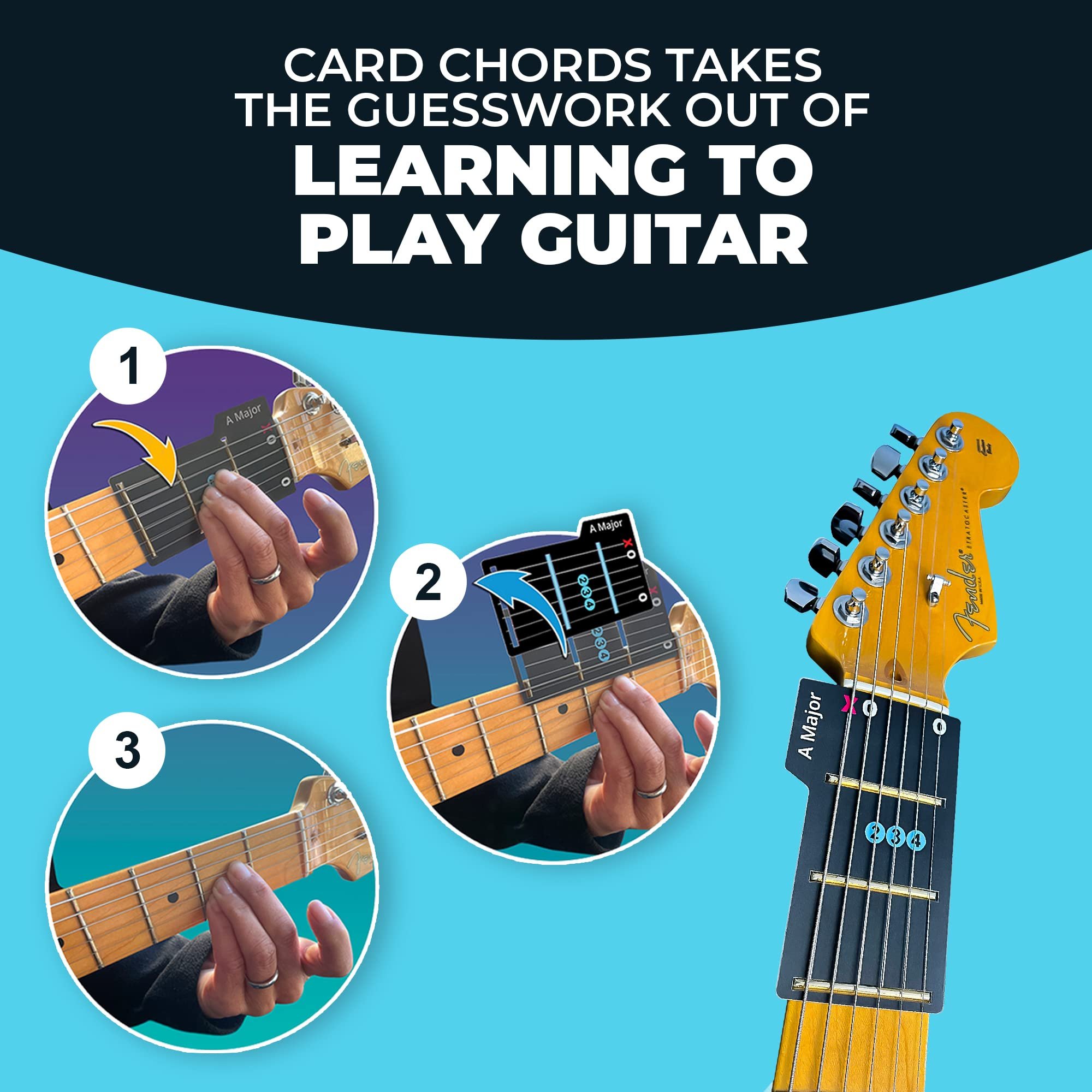 Guitar Chord Cards for Beginners (15-Pack) | Learn Chords Fast | Guitar Gift for New Players-HandPrint