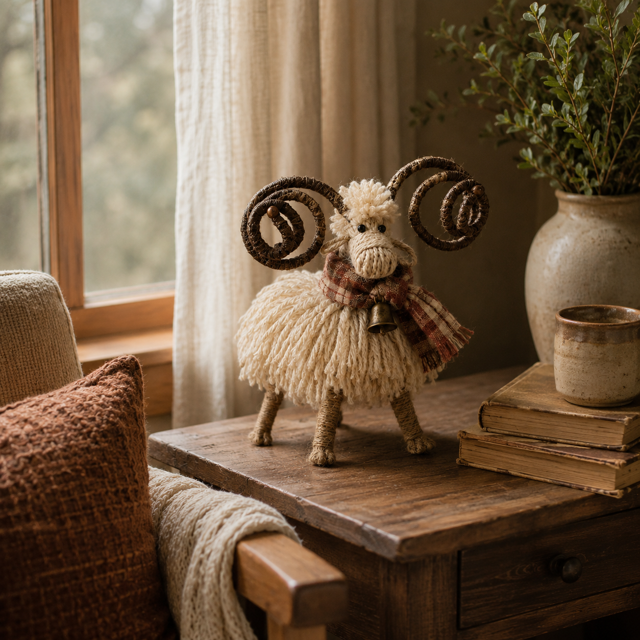 Vintage Primitive Farmhouse Ram Figurine-HandPrint