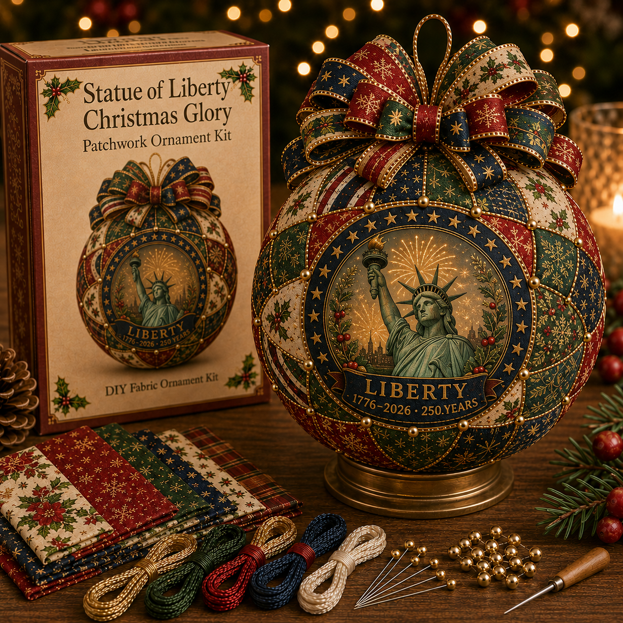 Beginner-Friendly USA 250th Anniversary Christmas Patchwork Ornament DIY Kit-HandPrint