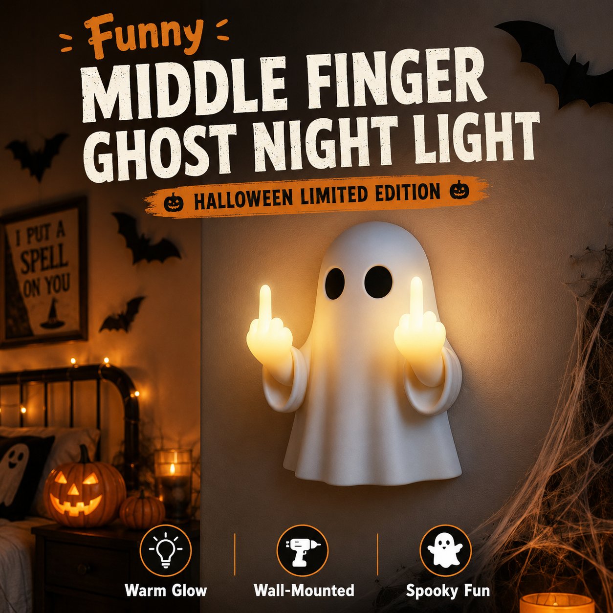 👻 MEGA-HALLOWEEN-VERKAUF 50 % RABATT – Lustiges Mittelfinger-Geister-Nachtlicht 🖕-HandPrint
