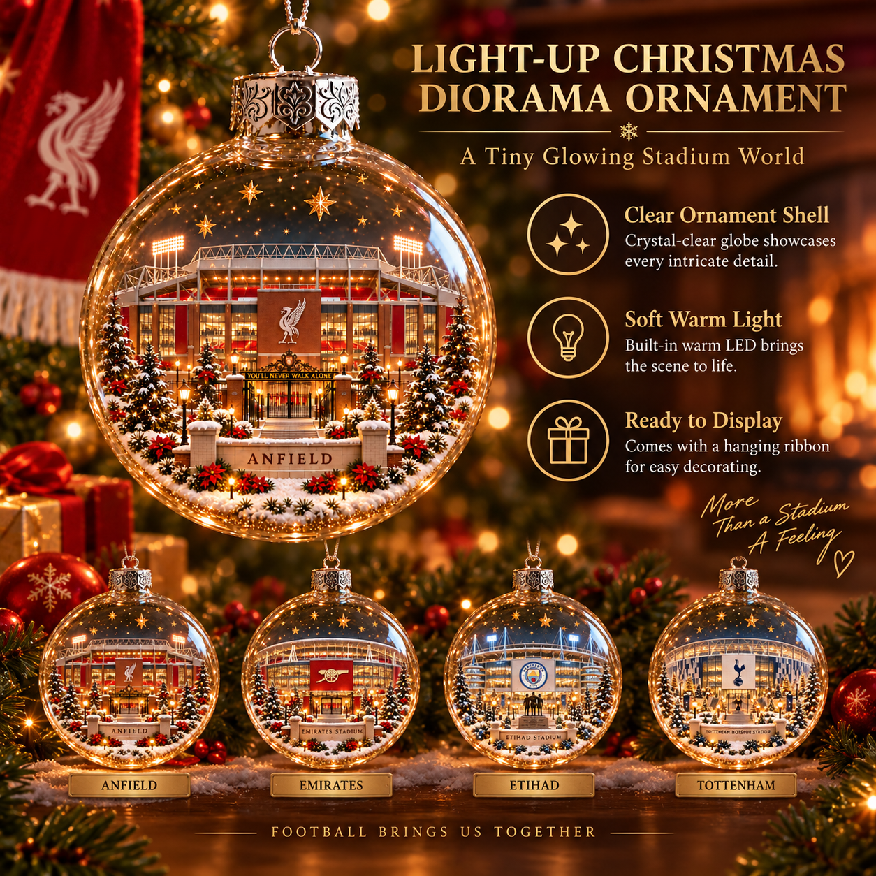 ⚽🎄 Light-Up Football Stadium Christmas Ornament-HandPrint