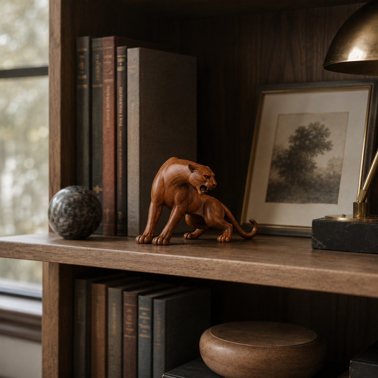 🐆 Wooden Panther Sculpture-HandPrint