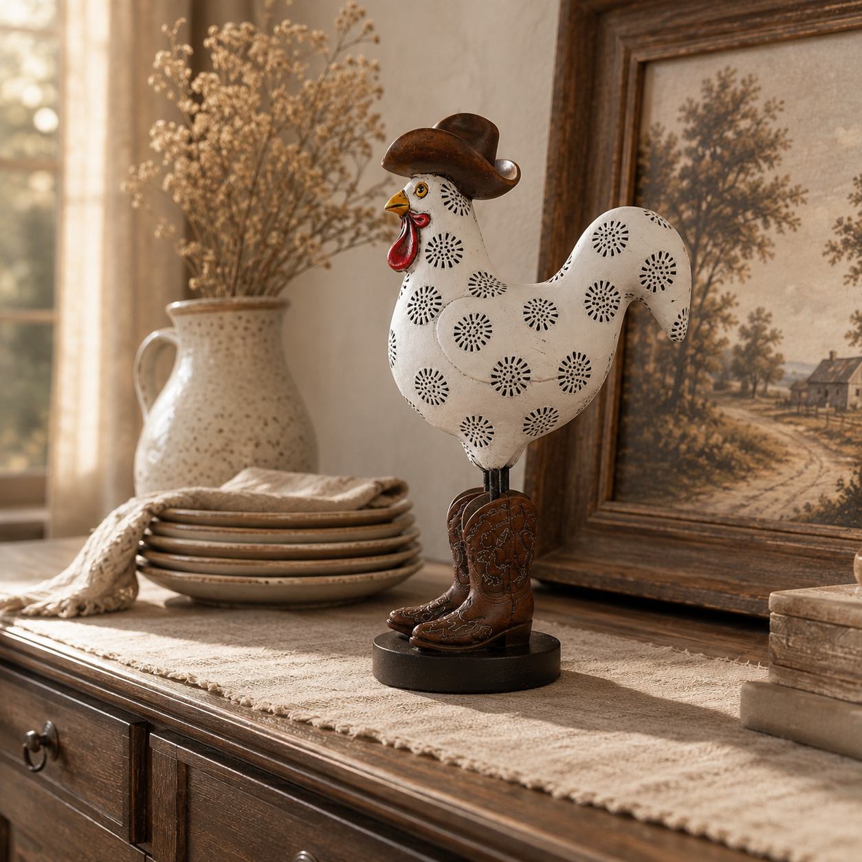 Vintage Cowboy Rooster Sculpture-HandPrint