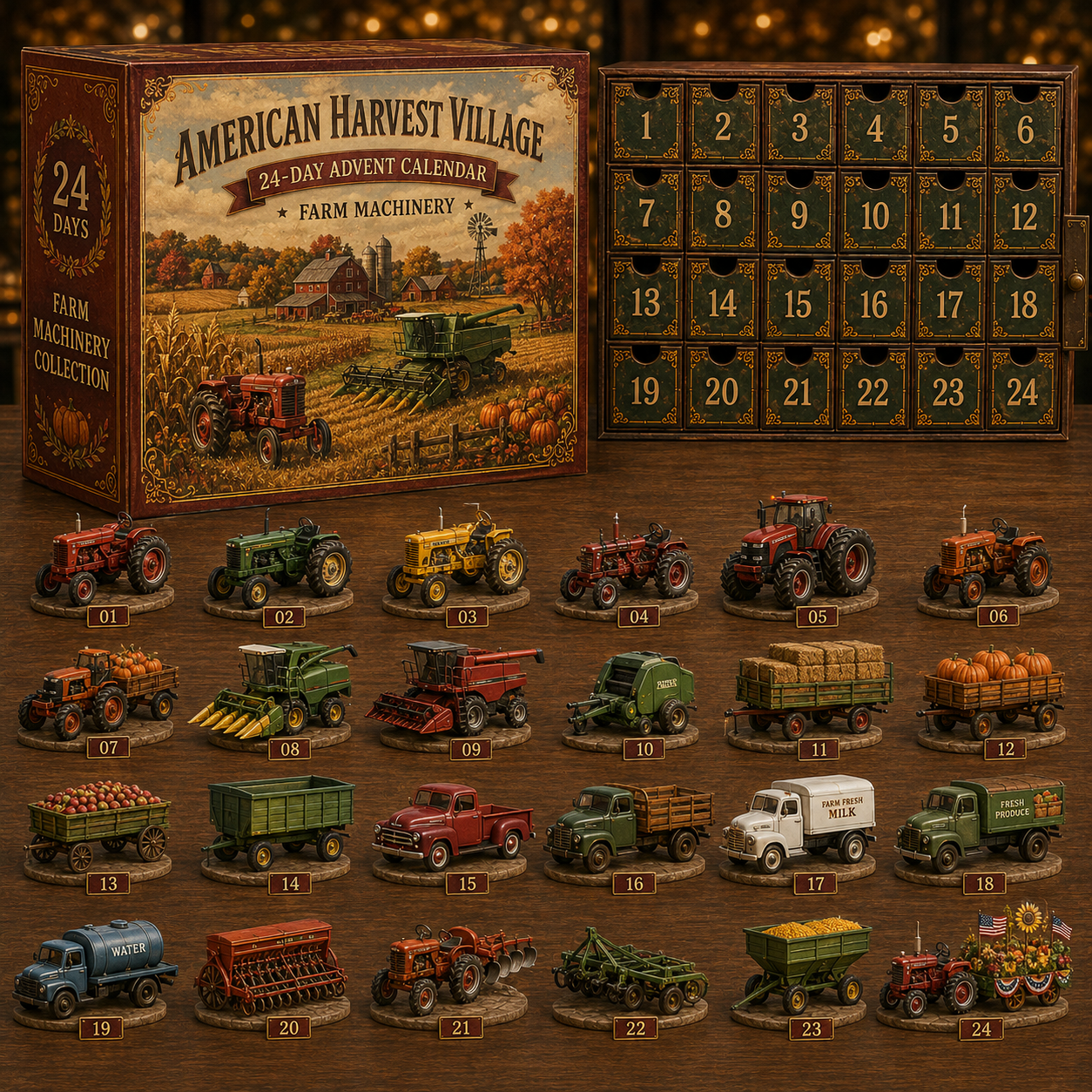 🍂 2026 American Harvest Village Advent Calendar – 24 Collectible Miniatures, 4 Cozy Fall Farm Styles-HandPrint