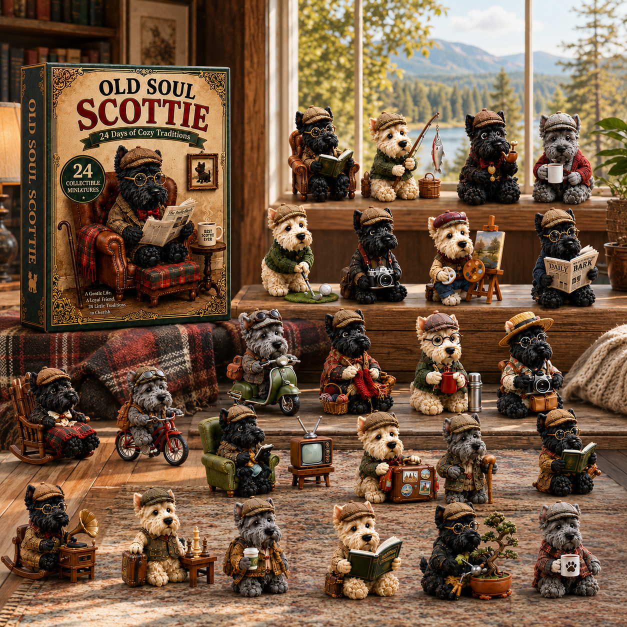 Old Soul Scottie 24-Day Advent Calendar – 24 Adorable Collectible Scottish Terrier Miniatures, Cozy Christmas Countdown Gift for Scottie Lovers & Dog Owners-HandPrint