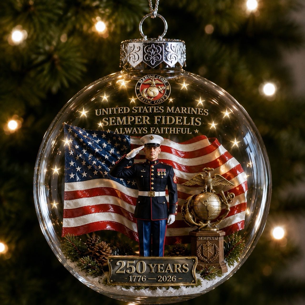 🎄 LAST DAY 75% OFF 🇺🇸 America 250th Military Legacy Light-Up Christmas Ball-HandPrint
