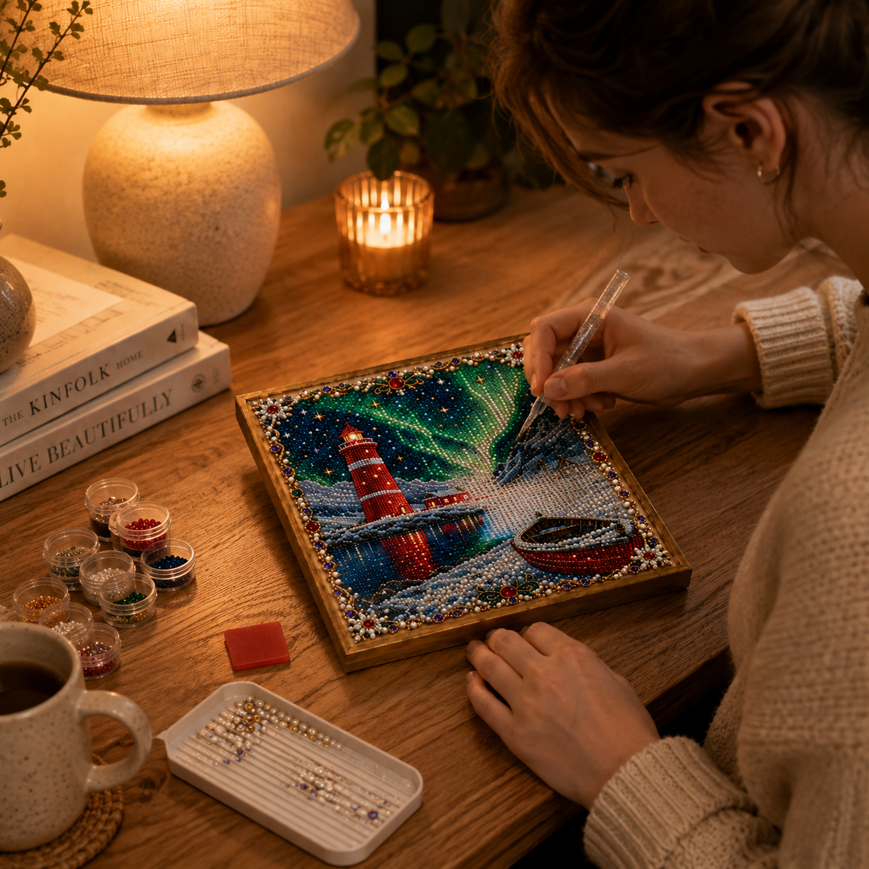 ✨ Aurora Lighthouse DIY Pearl Painting –  Sparkling Winter Landscape Decor-HandPrint