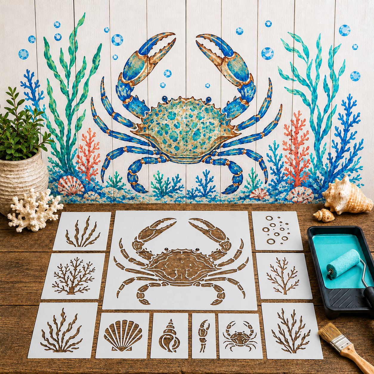 🔥 LAST DAY 49% OFF – 🐙Reusable Ocean Octopus Mural Stencil Set | Bring Plain Walls & Fences to Life with a Bold Underwater Scene 🌊🎨✨-HandPrint