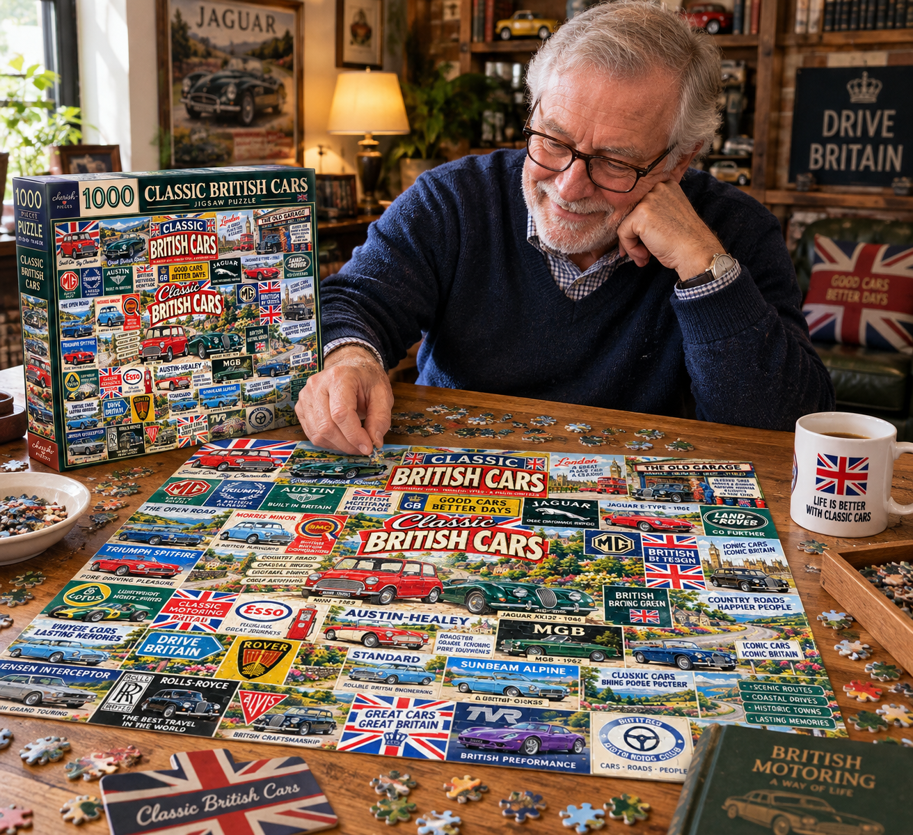 Classic British Cars – 1000 Piece Jigsaw Puzzle-HandPrint