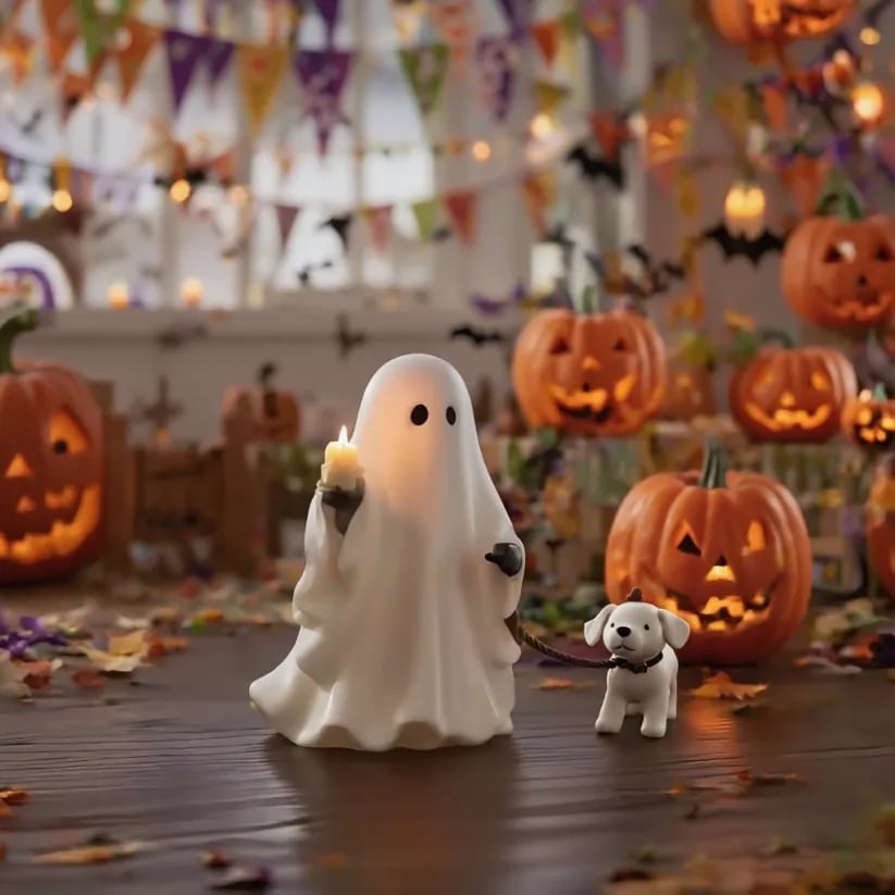 Ghost & Pup Candle Holder | Whimsical Halloween Figurine-HandPrint