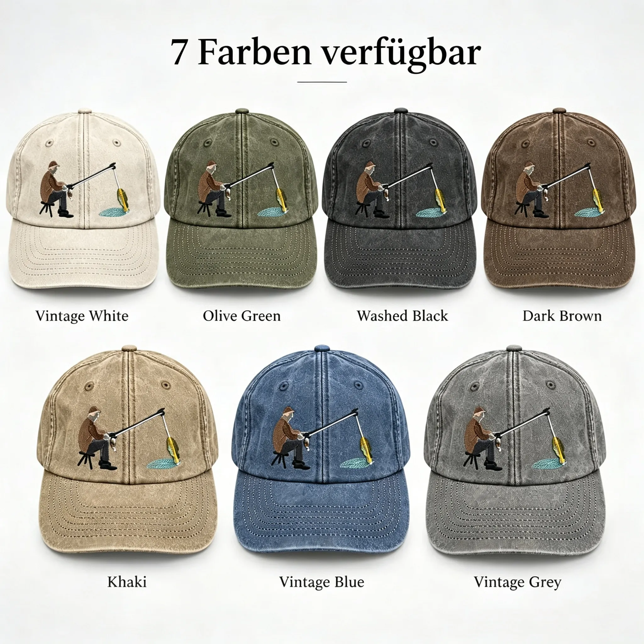 🎣 Interaktive „Fang des Tages“-Angelkappe – Hut mit beweglichem Fisch im Vintage-Waschung-Look-HandPrint