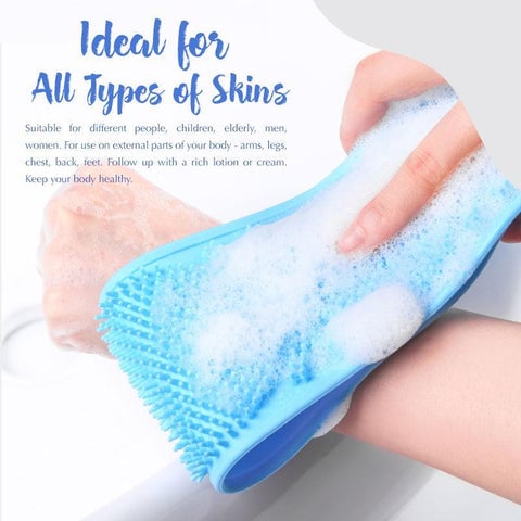 🧼Silicone Back Scrubber for Bath, Double-Sided Body Exfoliating Bath Brush with Soft Silicone Bristles-HandPrint