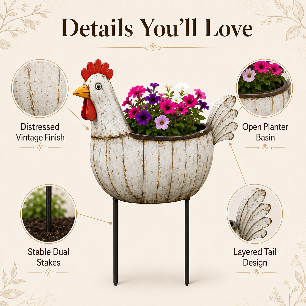 Rustic Hen Garden Stake Planter-HandPrint