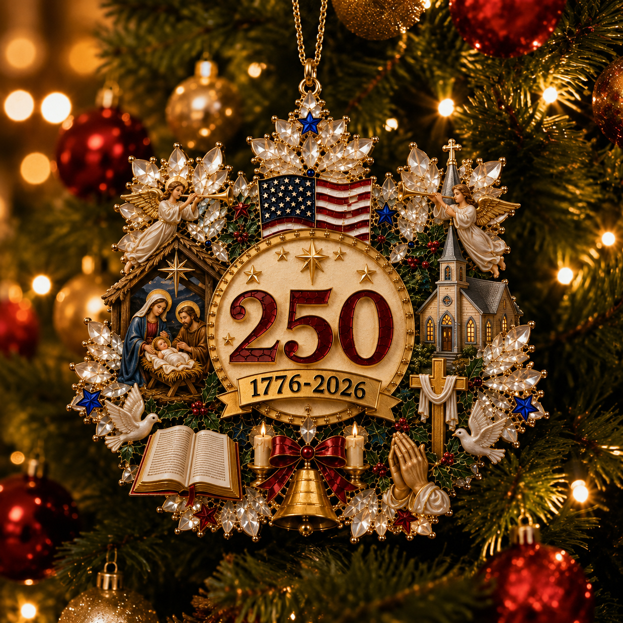 🔥LAST DAY 75% OFF!!🔥 America 250 Crystal Snowflake Heritage Ornament™-HandPrint