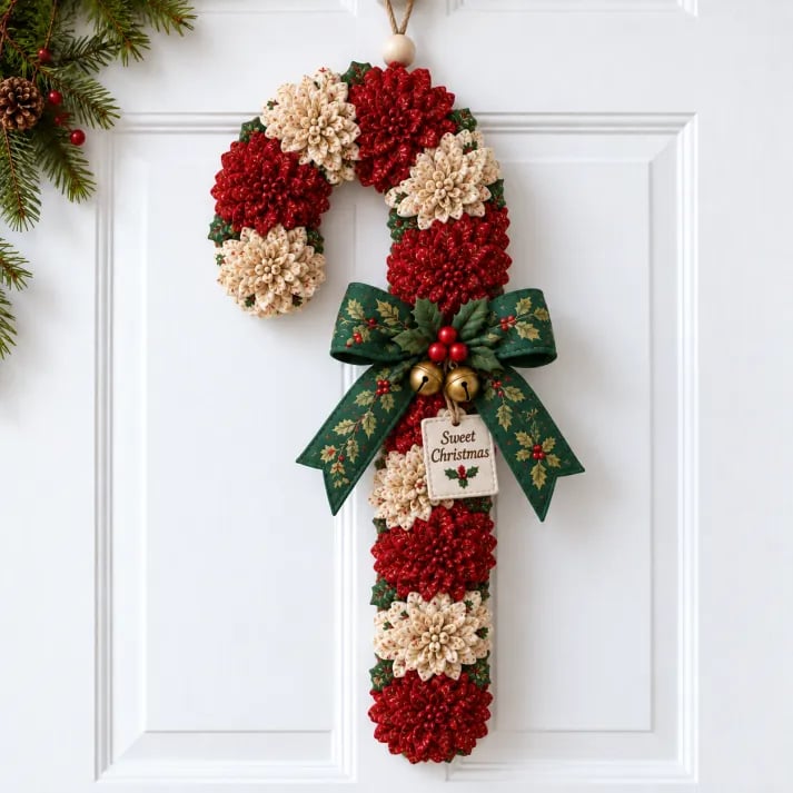 🎄✨Christmas Fabric Flower Door Hanging DIY Kit – Layered Holiday Décor-HandPrint