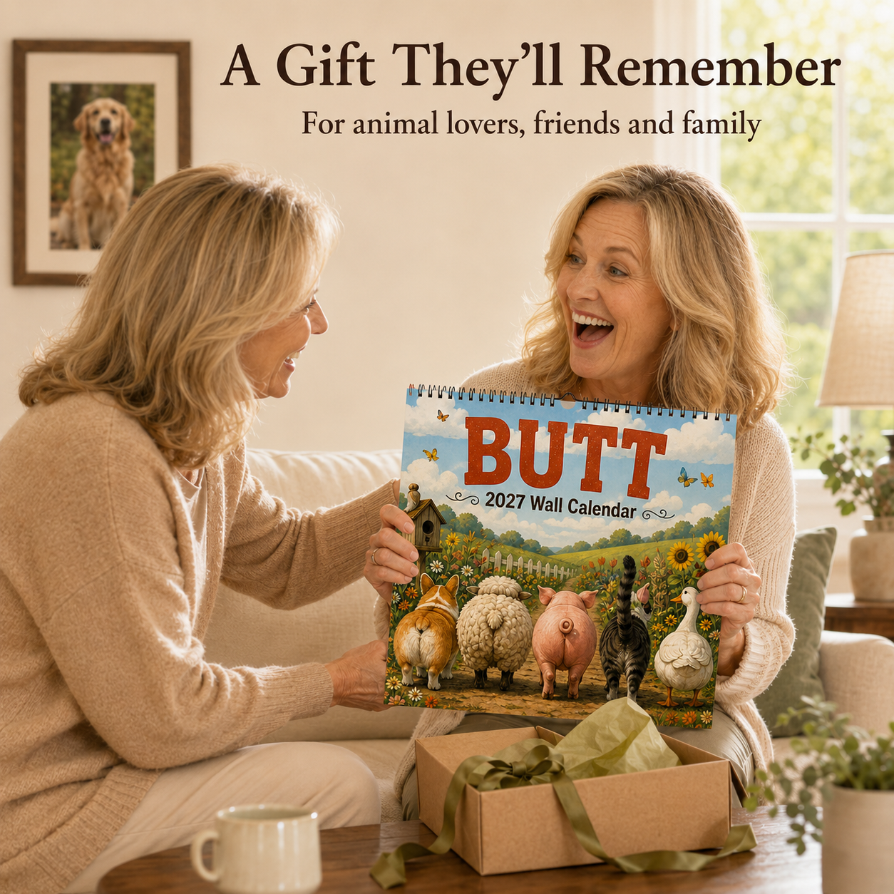 🍑🐾 BUTT Seriously… 2027 Funny Animal Wall Calendar-HandPrint