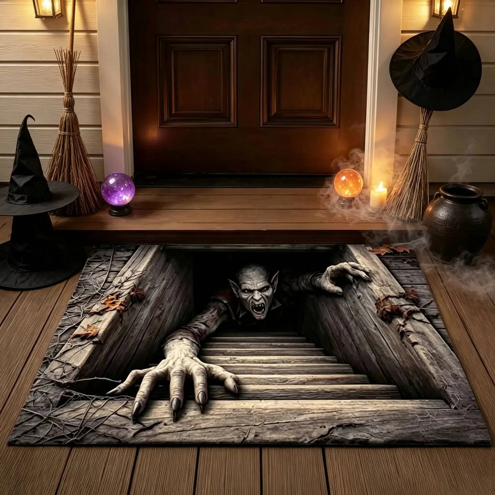 🎃 3D Halloween Horror Floor Mat – Spooky Skull Illusion Door Rug-HandPrint
