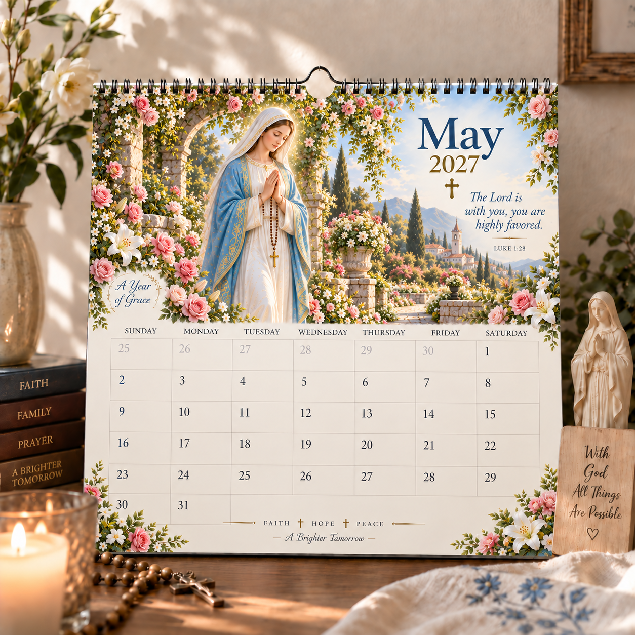 2027 Blessed Mother Wall Calendar – A Year of Grace, Hope & Prayer | Virgin Mary Christian Faith Calendar-HandPrint