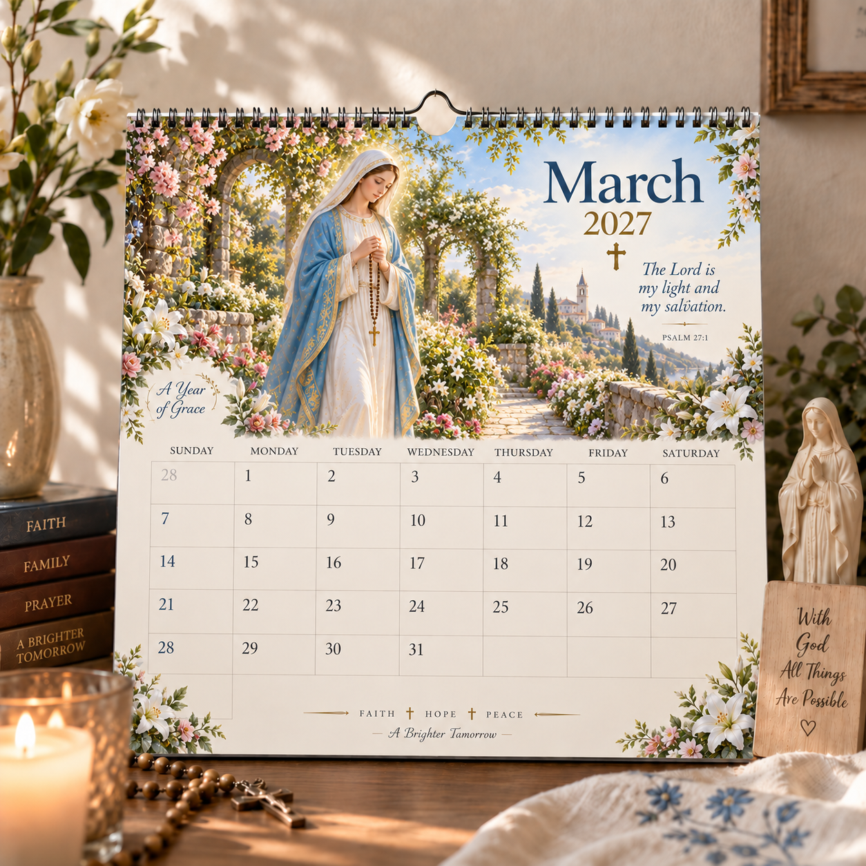 2027 Blessed Mother Wall Calendar – A Year of Grace, Hope & Prayer | Virgin Mary Christian Faith Calendar-HandPrint