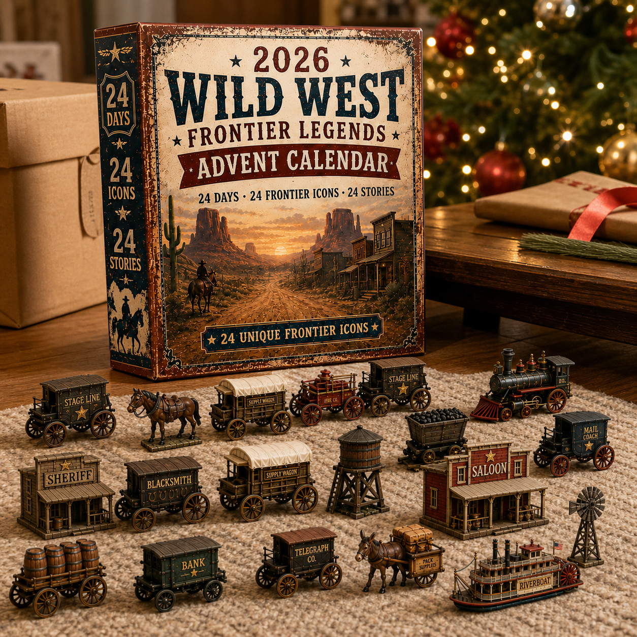 2026 Wild West Frontier Legends Advent Calendar – 24 Days of Old West Miniature Collectibles, Western Christmas Countdown Gift for History & Cowboy Fans-HandPrint