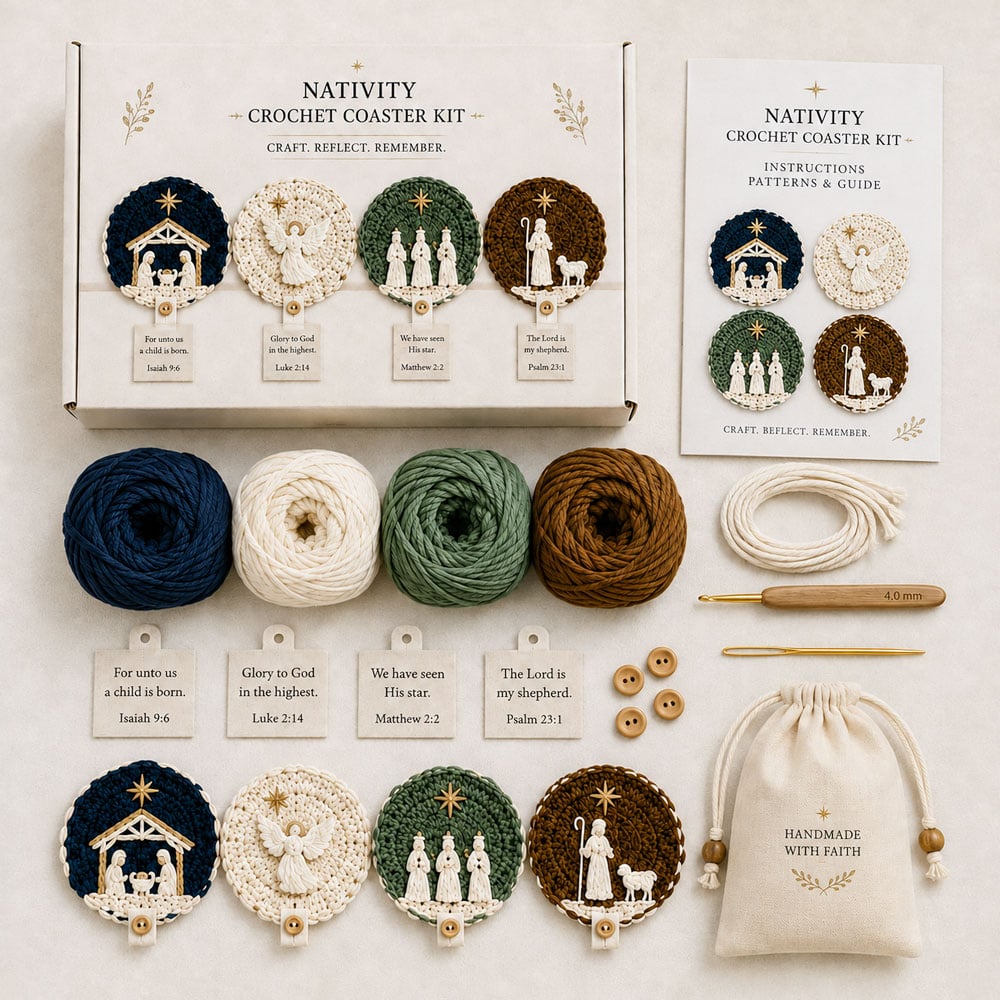 🔥LAST DAY 49% OFF - 🧶Nativity Crochet Coaster DIY Kit-HandPrint