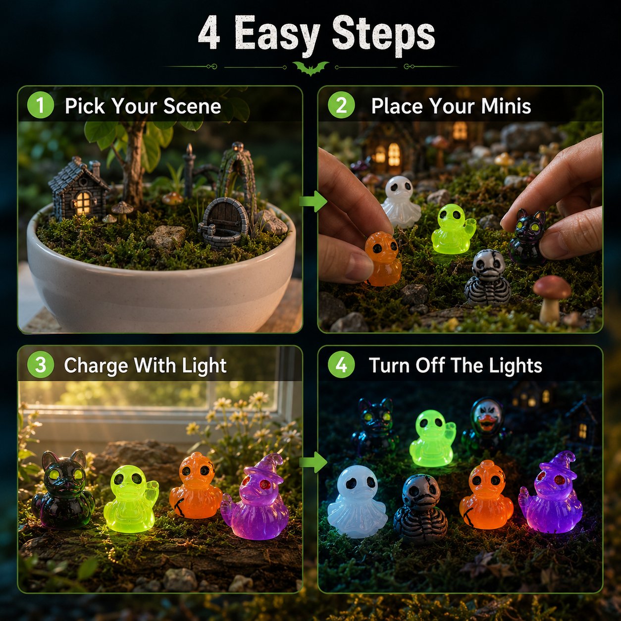 👻 Mini Glow Halloween Figures — Tiny Spooky Resin Decorations ( 30pcs! )-HandPrint