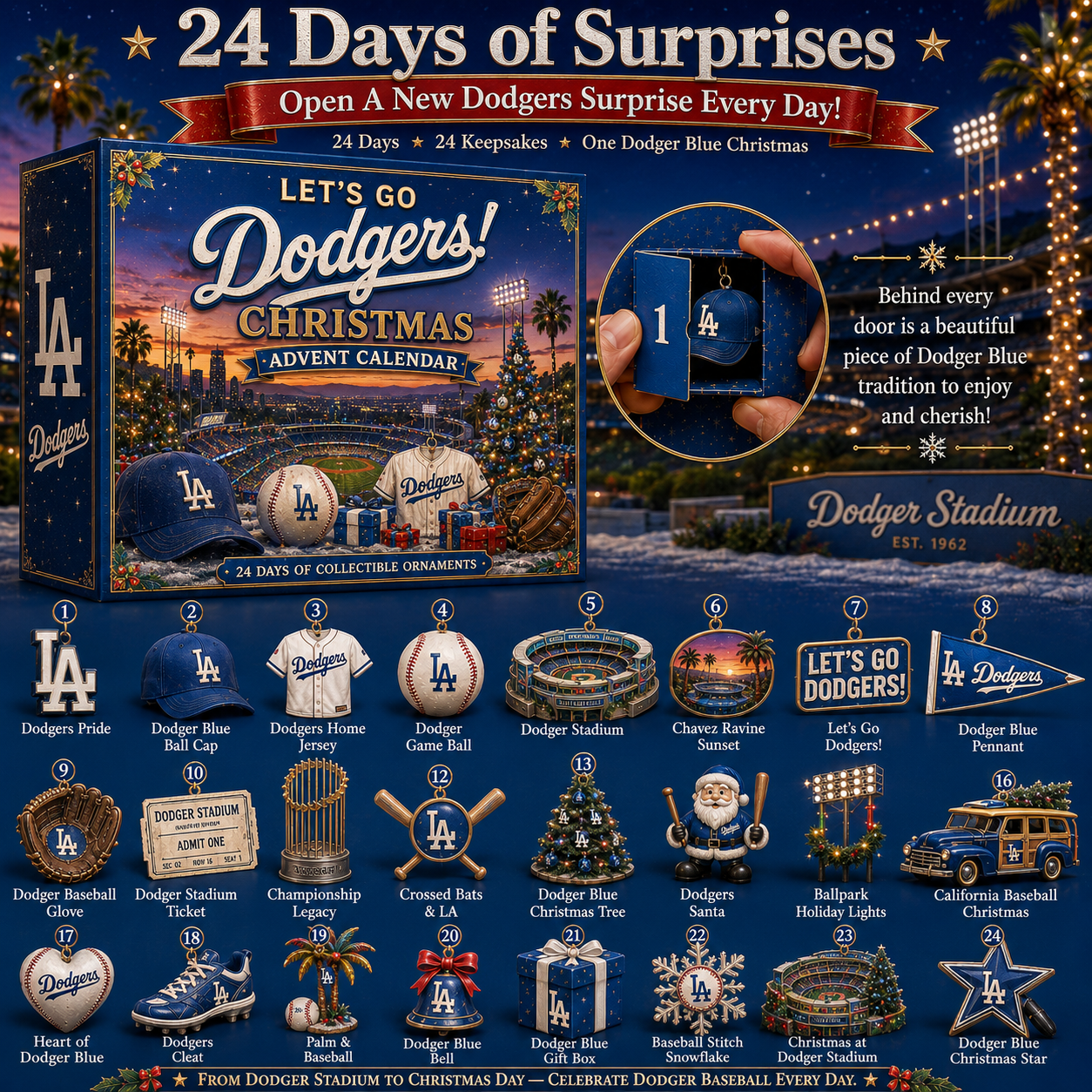 🎄 Let’s Go Dodgers! Baseball Christmas Advent Calendar-HandPrint
